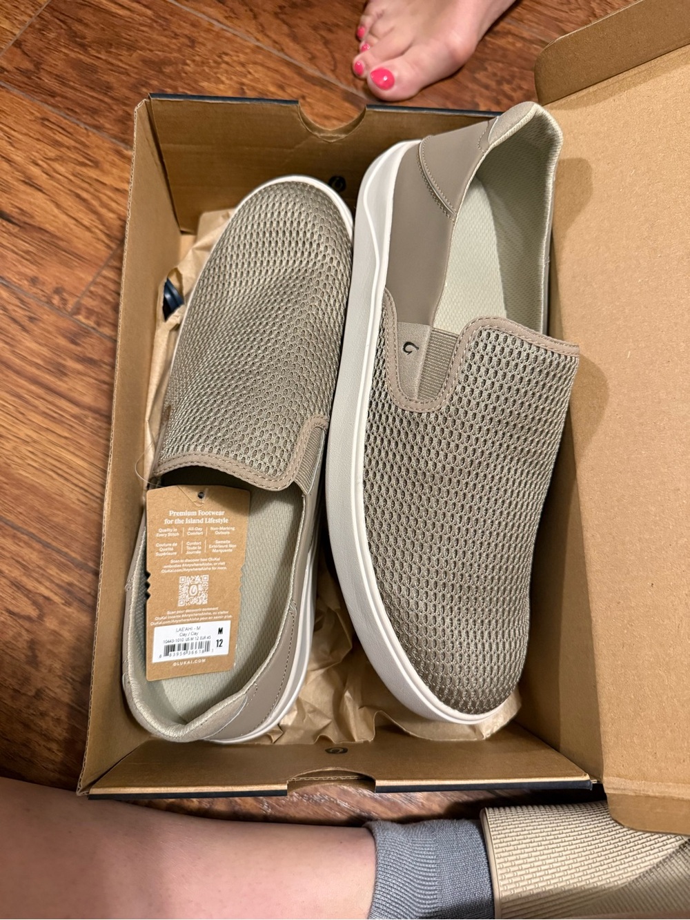 OluKai Men's Taupe Slip-On Mesh Sneakers